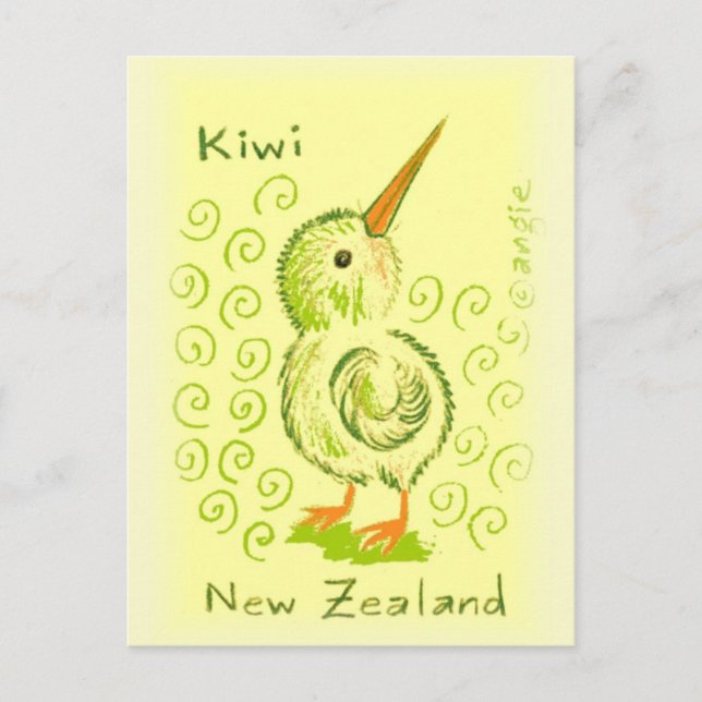 Postal Pájaro Kiwi de Nueva Zelanda (Anverso)