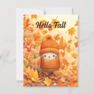 Postal Pájaro lindo de otoño vestido para otoño