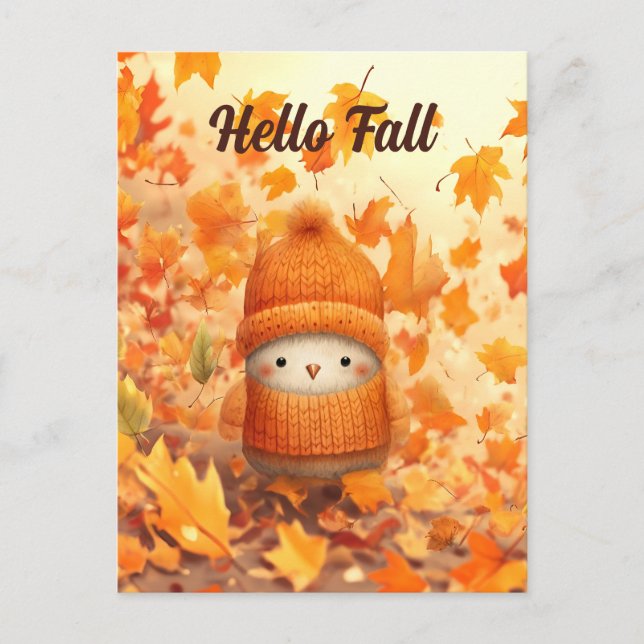 Postal Pájaro lindo de otoño vestido para otoño (Anverso)