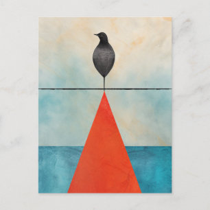 Postal Pájaro negro en un triángulo rojo