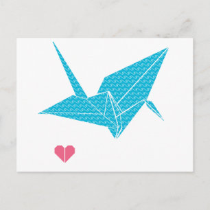 Postal pájaro origami con corazón