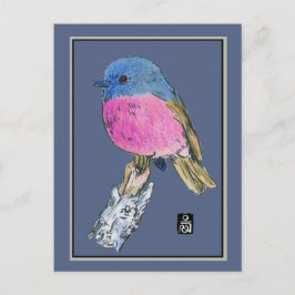 Postal Pájaro pequeño color Robin rosa