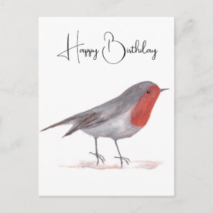Postal Pájaro petirrojo acuarela Cumpleaños Arte Festivo 