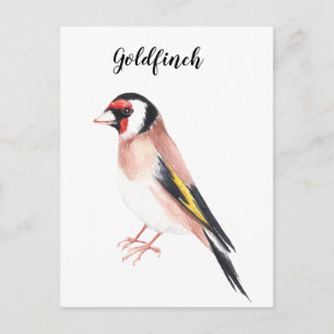 Postal Pájaro pintado con acuarela de oro. Bonita carta.