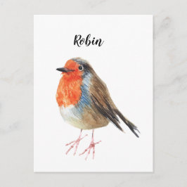 Postal Pájaro pintado con acuarela Robin. Bonita carta.