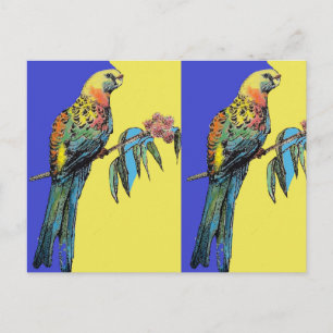 Postal Pájaro pintador de color de agua de loro Rosella