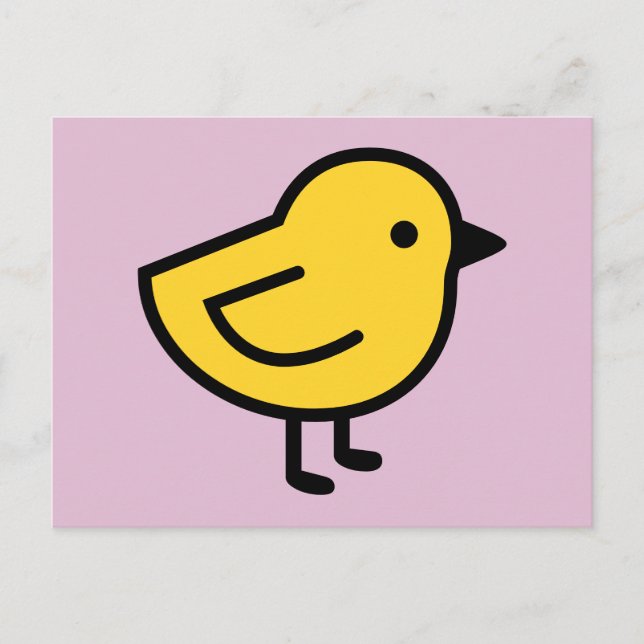 Postal Pájaro Pollito Amarillo Sobre Un Rosa (Anverso)