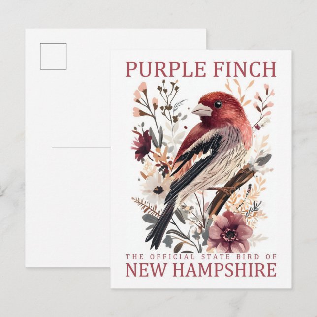 Postal Pájaro Purple Finch de New Hampshire USA Travel (Anverso / Reverso)