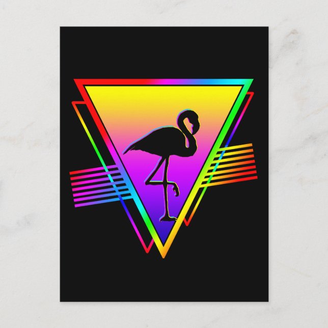 Postal Pájaro retro colorido arco iris moderno Flamingo (Anverso)