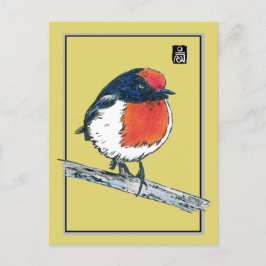 Postal Pájaro Robin de borde rojo