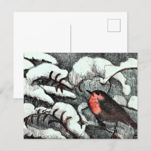 Postal Pájaro Robin de estilo Art Nouveau holandés en inv