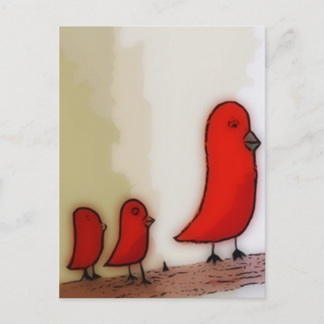 Postal Pájaro rojo con arte de los bebés (Anverso)