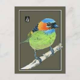 Postal Pájaro Tanager de Cuello Rojo