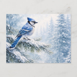 Postal Pájaro vibrante arrendajo azul en agua de bosque i