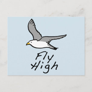 Postal Pájaro volando. Ilustración de gaviota en vuelo.