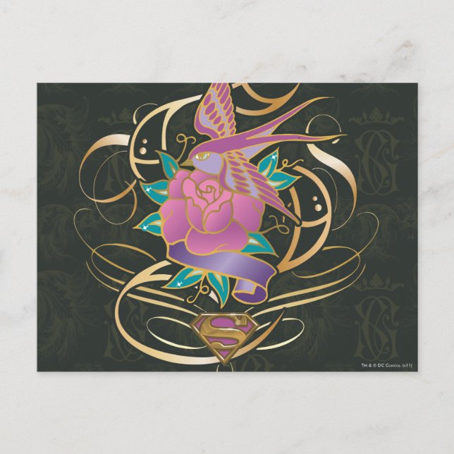 Postal Pájaro y flor superchica (Anverso)