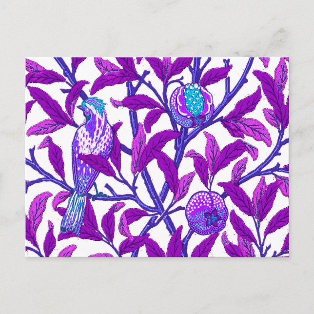 Postal Pájaro y granada Art Nouveau, púrpura anquilosante (Anverso)