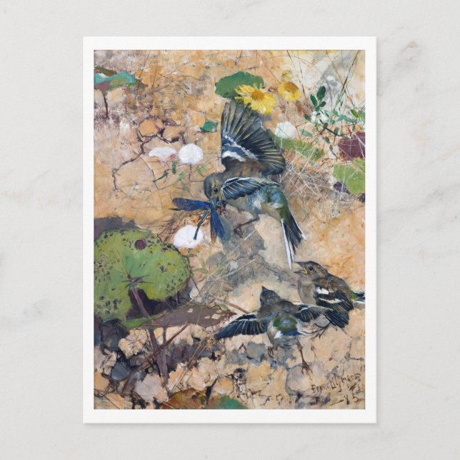 Postal Pájaro y libélula, Bruno Liljefors (Anverso)