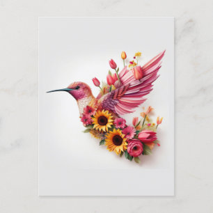 Postal Pájaro zumbando con flores