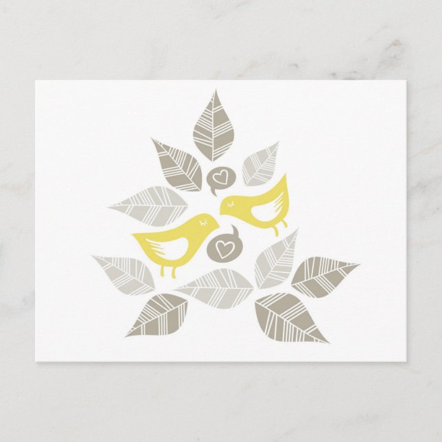 Postal pájaros amarillos cantando amor (Anverso)