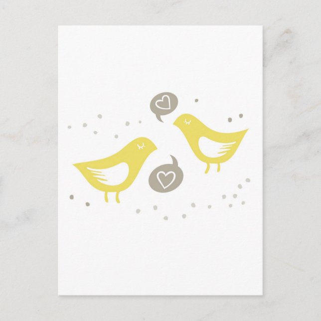 Postal pájaros amarillos que hablan de amor (Anverso)