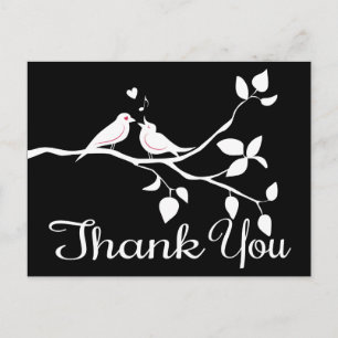 Postal Pájaros de Amor Agradeciendo en Boda en Blanco y N
