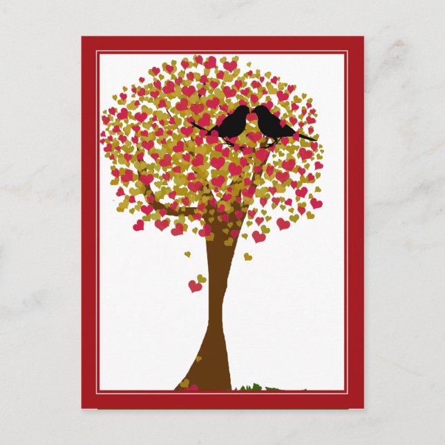 Postal Pájaros de Amor de Otoño (Anverso)