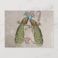 Pájaros de amor Grunge Damask Pavón Vintage