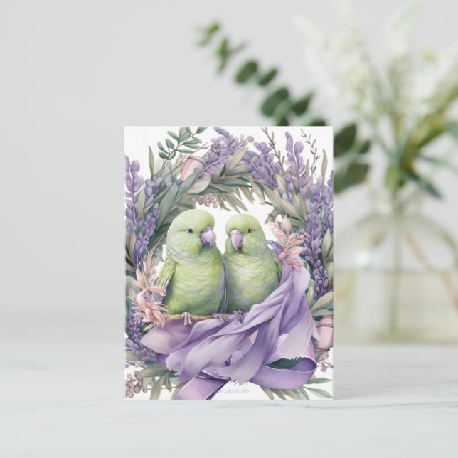 Postal Pájaros de Amor Lavanda (Anverso de pie)