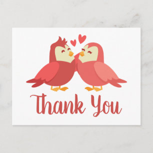 Postal Pájaros de Amor Lindos Coral Rosa Rojo Boda Agrade