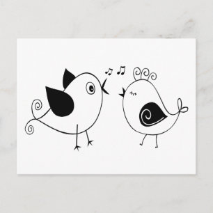 Postal Pájaros de amor negro y blanco para bodas y duchas