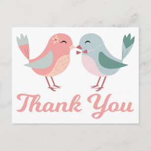 Postal Pájaros de amor rosa y azul gracias boda novia