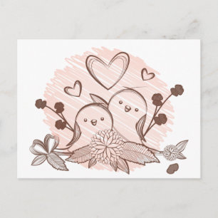 Postal Pájaros de amor Rosa y Marrón Amor de Boda
