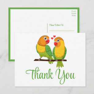 Postal Pájaros de Amor Verde Amarillo Bodas de Pájaros de