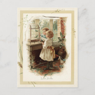 Postal Pájaros de Amor y Niños Reproducción Vintage