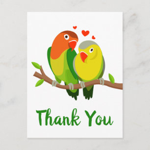 Postal Pájaros de Boda Amarillos y Verdes Gracias Amor