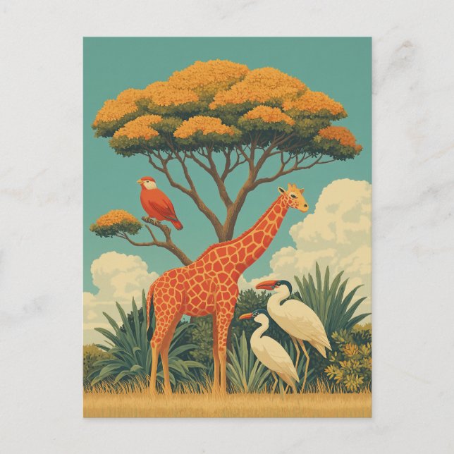 Postal Pájaros de jirafa y Safari (Anverso)
