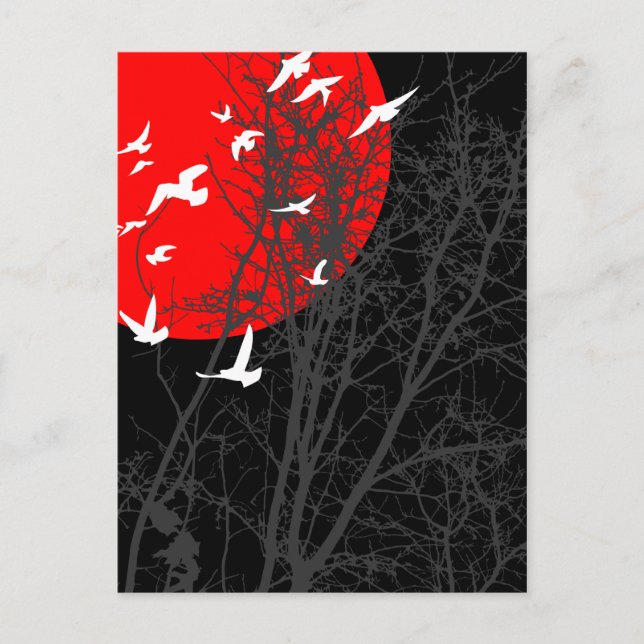 Postal pájaros de silucida (Anverso)