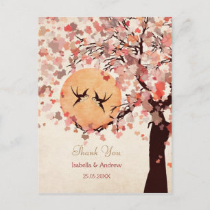 Postal Pájaros del amor - la boda de la caída le agradece