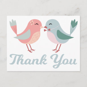 Postal Pájaros del amor Rosa y Azul Gracias Bodas Despedi