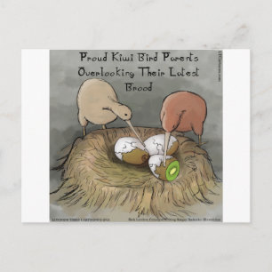 Postal Pájaros Kiwi Divertidos Cuidando su Fruta