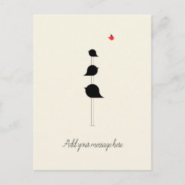Postal Pájaros minimalistas, dibujos rojos negros