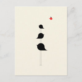 Postal Pájaros minimalistas, dibujos rojos negros