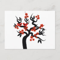 Pájaros rojos negros de amor sakura cerezo y flore