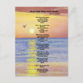 POSTAL PAJAROS Y BARCOS Y NUBES