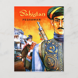 Postal Pakistán, soldados de Peshawar, viaje vintage