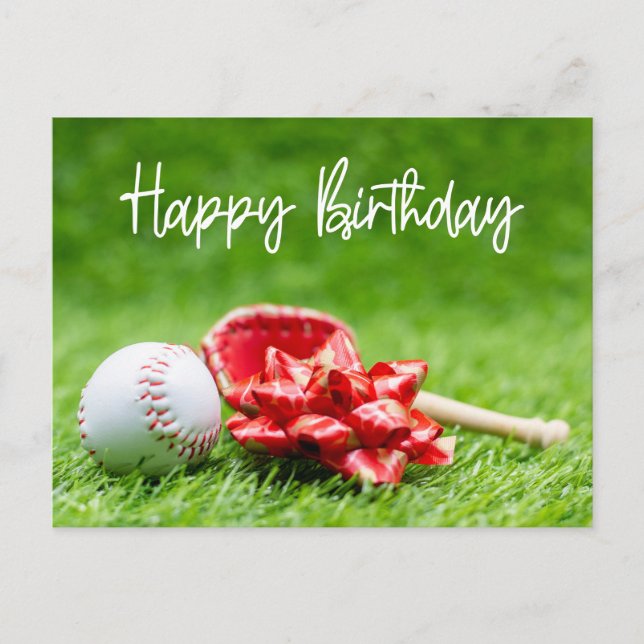 Postal Palabra de cumpleaños de béisbol en verde para tar (Anverso)