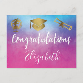 Postal Palabras de gota de graduación del Fiesta rosado d