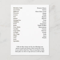 Palabras de la fiesta de cumpleaños de Bingo Card