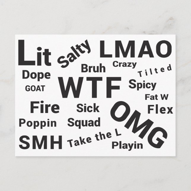 Postal Palabras en jerga y conversación adolescente de 20 (Anverso)